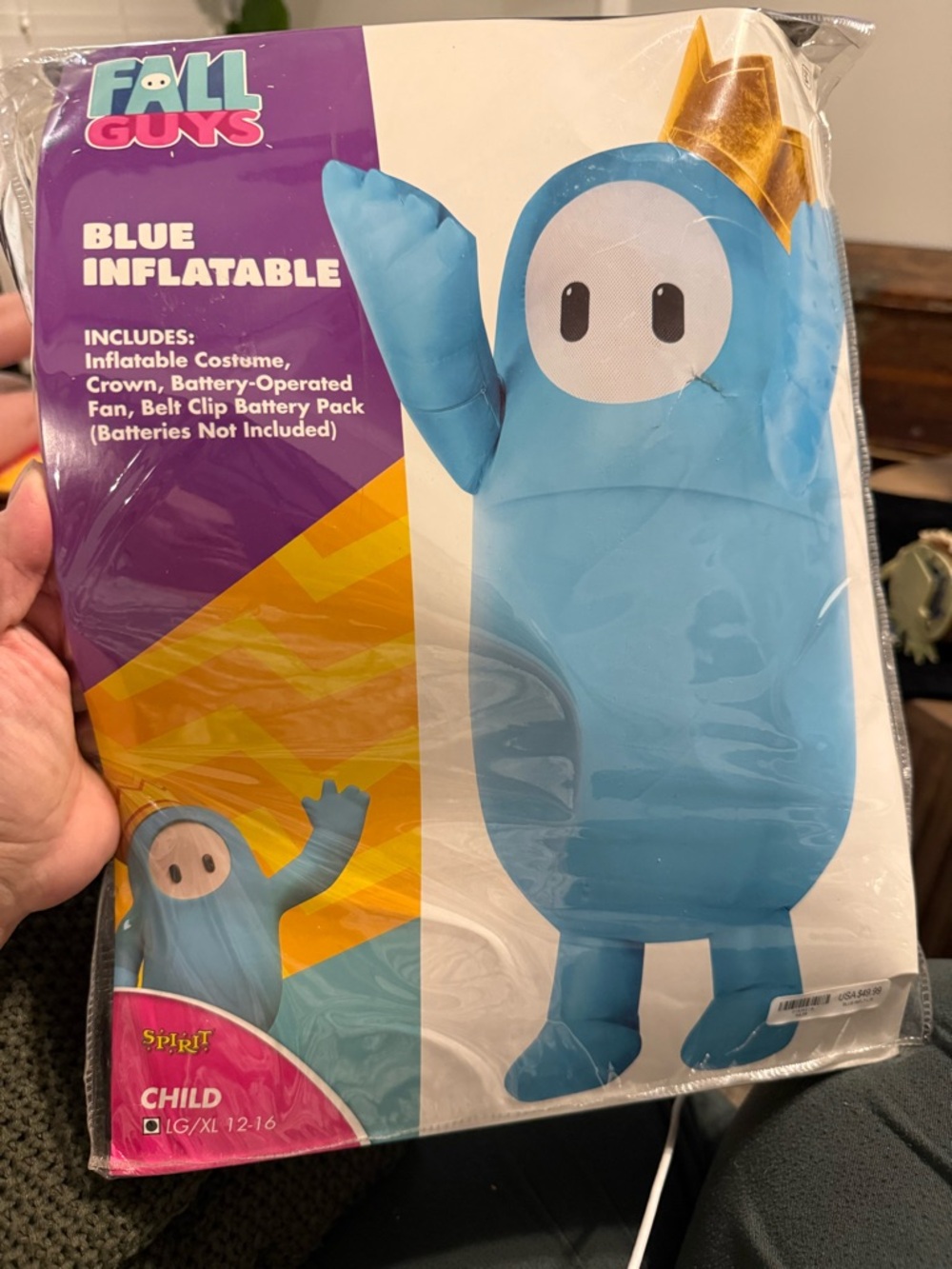 Fall Guys Blue Inflatable Costume with Gold Crown